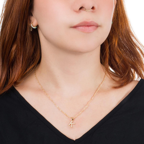 Dije Inicial / Letra K Mini Con Zirconia Chapa De Oro 18k Color Dorado