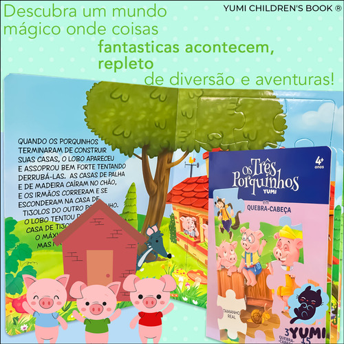 Livro: Os Três Porquinhos | Leitura Ilustrada Para Crianças Com 3 Quebra-cabeças - Capa E Folhas Duras