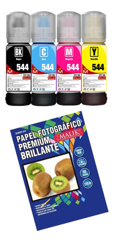 Papel Glossy 210gm 50 Hojas + 4 Tintas Para Epson L1800