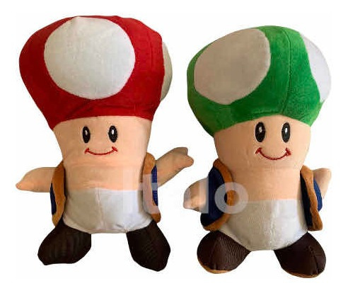 Hongos De Mario Bros De Peluche Set De Dos 28cm