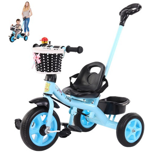 Triciclo Bebe Niños Con Cajuela Y Barra Empuje Y Pedal