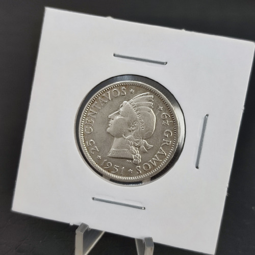 Moeda De Prata De 25 Centavos República Dominicana De 1951 (Usado)