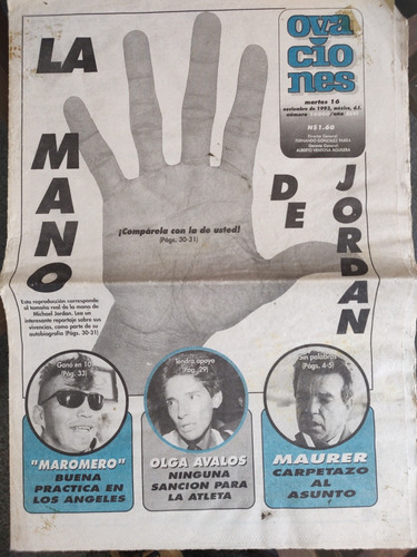 Periódico Ovaciones 1993 La Mano De Michael Jordan (Usado)