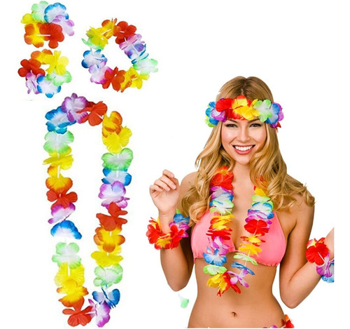12 Combos Collar De Flores Hawaiano Fiesta Hora Loca 