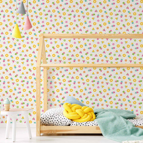 Imagem 2 de 2 de Papel De Parede Infantil Sorvete E Frutas Tropicais 57x270cm