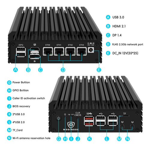 Moginsok 2.5gbe Firewall Mini Pc, 12th Gen Intel Nghz) 4xint