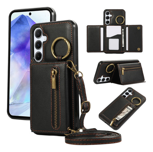 B Funda De Piel Tipo Cartera Con Cierre Cruzado For Tarjetas