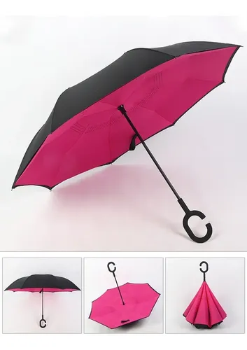 Guarda Chuva Invertido Tecido Duplo Impermeável Reforçado Rosa Vermelha