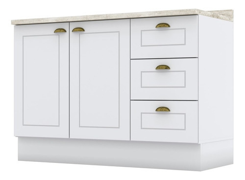 Balcão Gabinete De Pia 120cm 2 Portas 3 Gavetas 100% Mdf Com Cor Branco