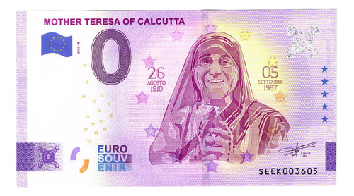 Billete 0 Cero Euro Souv Madre Teresa De Calcuta Italia 2022