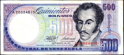 Billete 500 Bolívares A8 Septiembre 25 1981 Simón Bolívar (Usado)