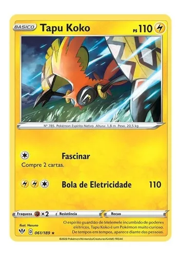 Carta Pokémon Lendário Tapu Koko V Com Lote 50 Cartinhas