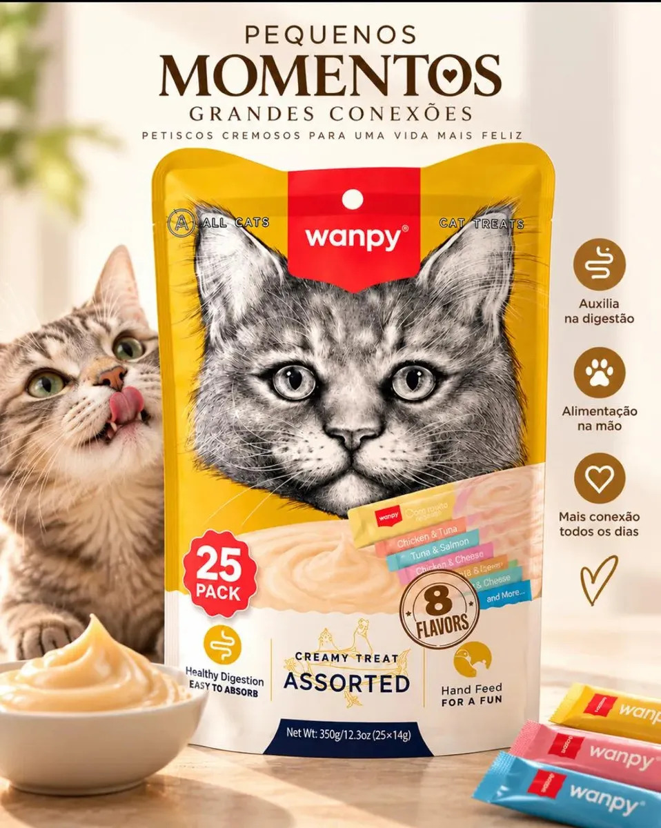 Petisco Gatos Wanpy Truly Creamy Sabores Variados Com 25un — foto 1 de 10