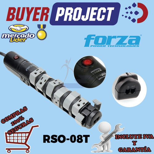 Imagen 2 de 5 de Protector Multitoma Forza Rso-08t Giratorio 8 Tomas 15a 120v