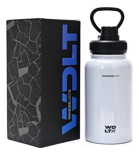 Botella De Agua 900 Ml Acero Inoxidable Wanderlust Con Pico Color Blanco