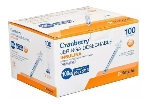 Jeringa Desechable Insulina Cranberry 29g X 5/16 100 Un.