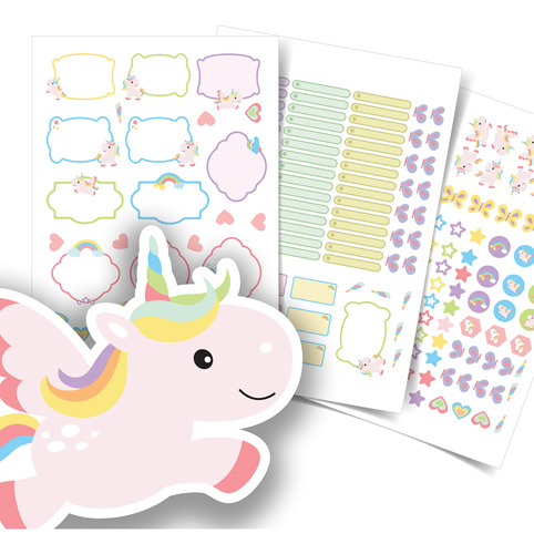 Etiquetas Escolares Unicórnio Rosa Personalizadas Kit Jumbo