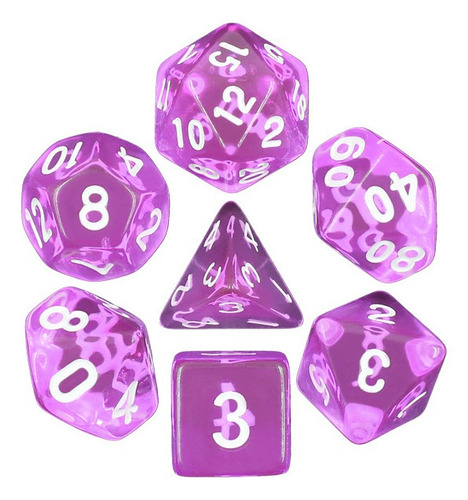 Kit 7 Dados Para Rpg Translúcidos Diversas Cores Cor Tyrian