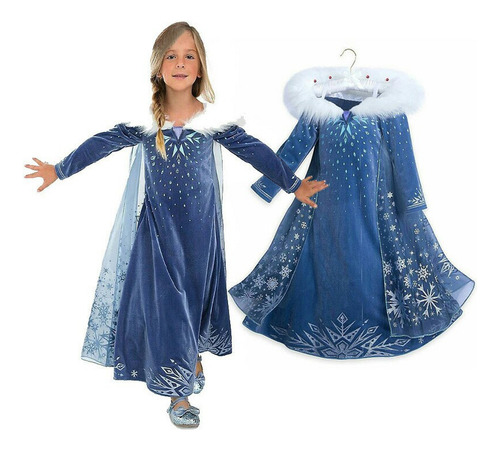 Disfraz De Princesa Para Niñas De Azul Nieve Reina Con Cap