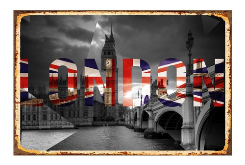 1 Cartel  Metalico Londres - London Palabra 40x28  Cm