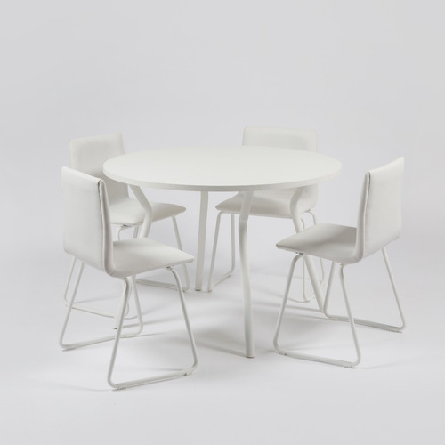 Juego De Comedor Mesa Magnolia 110 + 4 Silla Quina Tapizadas Color Mesa Blanca - Sillas Ecocuero Blanco