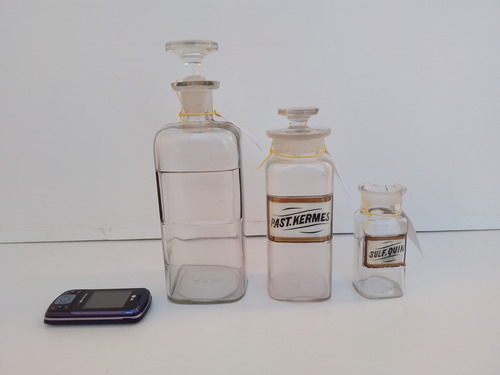 Lote 3 Antiguos Frascos Farmacia Boticario Etiqueta Horno E (Usado)