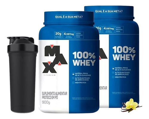 Whey 100% Concentrado - 1,8 Kg - Max Titanium Sabor Baunilha