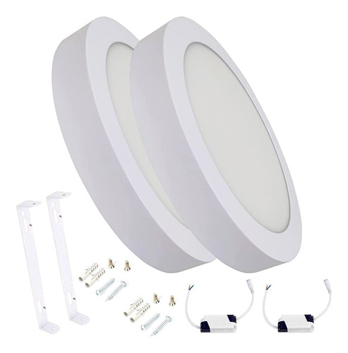 2 Plafon Led Redondo 12w Panel Aplicar Base Luz Fria Calida