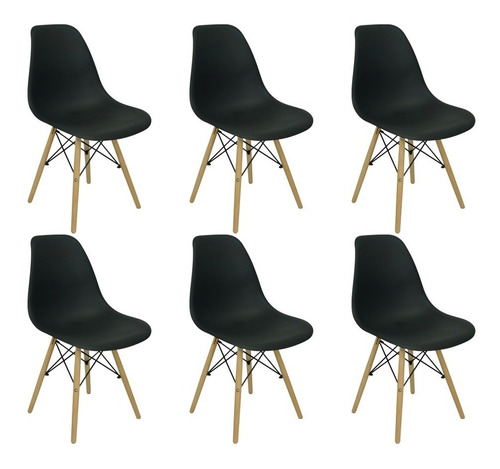 Kit 6 Cadeiras Charles Eames Eiffel Wood Design Varias Cores