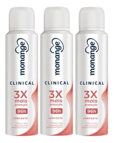 Desodorante Aerossol Monange Clinical Conforto - Kit C/3un