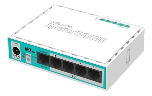 Router MikroTik RouterBOARD hEX lite RB750r2 blanco y turquesa 100V/240V