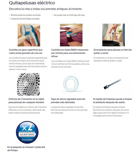 Imagen 4 de 6 de Quitapelusa Electrico Philips Gc026 Quitapelusa