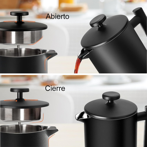 Cafetera Prensa Francesa Acero Inoxidable 1000ml Negra