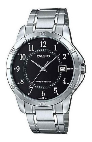 Reloj pulsera Casio MTP-V004 con correa de acero inoxidable color plata - fondo negro