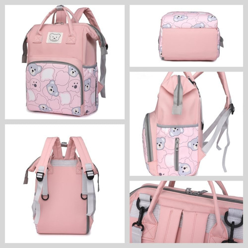 Mochila Pañaleras Bebe Bolsa Pañalera Impermeable Multiusos Color Rosa