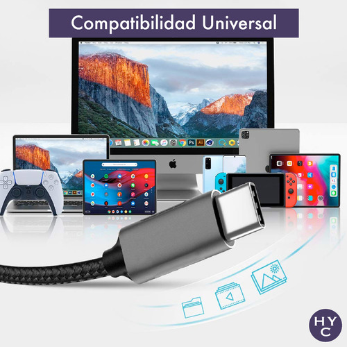 Imagen 7 de 10 de Cable 2 Metros Usb C Thunderbolt 3 100w 4k 60ghz 10gbps