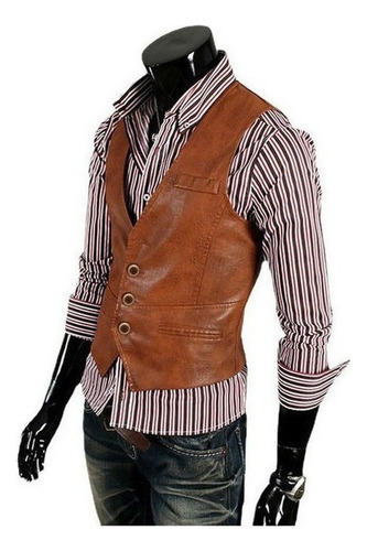 Chaleco Tipo Piel Para Hombre Casual Biker