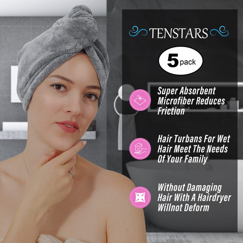 Tenstars Toalla De Microfibra Para El Pelo (gris+rosa+marrón