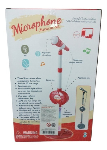 Imagen 5 de 9 de Microfono Infantil C/ Pie Extensible Sonido Karaoke Plug Mp3