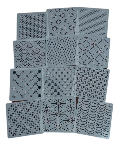 Kit De Plantillas Sashiko X 12 Unidades Para Bordado Blanco