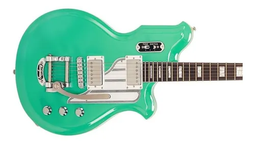 Guitarra eléctrica Eastwood Airline Map DLX de caoba seafoam green con diapasón de palo de rosa