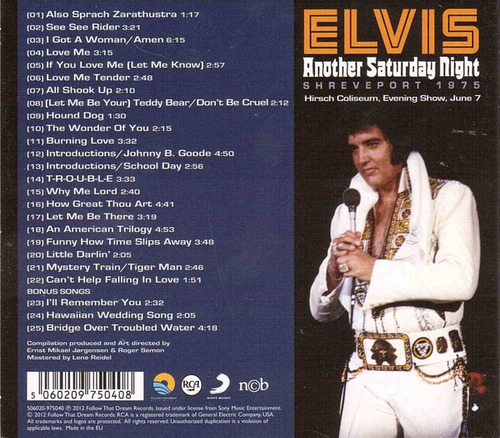 Cd Elvis Presley - Another Saturday Night 1975 - Live - Ftd