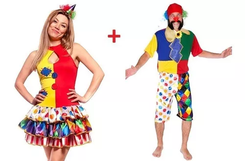 Fantasia de casal palhaço colorido de Halloween: Disfarces para Casal,mascarilhas  e fatos de carnaval - Vegaoo