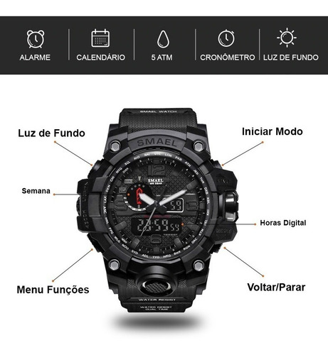 Imagem 2 de 3 de Relógio Masculino Militar Esportivo Digital Smael 1545