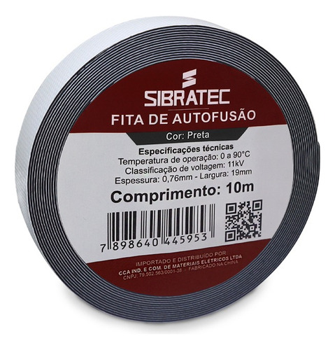 Fita De Auto Fusão Isolante Para Cabos Rolo 10 Metros Cor Preto Lisa