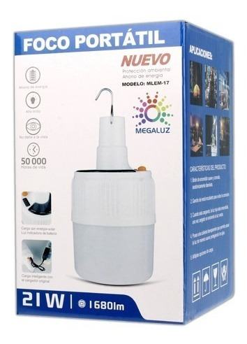 Foco Led Emergencia Recargable Solar Portatil 21w Potencia
