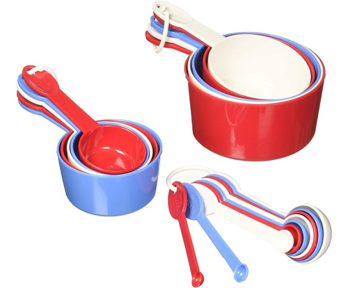 Juego De Cucharas Y Tazas Medidoras (19) Rojo, Azul Y Blanco