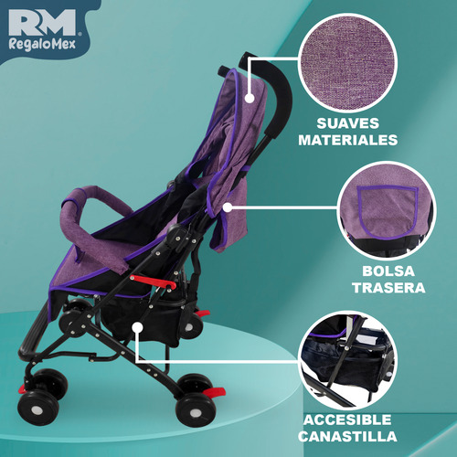 Carriola De Paseo Plegable Con Toldo Y Respaldo Reclinable