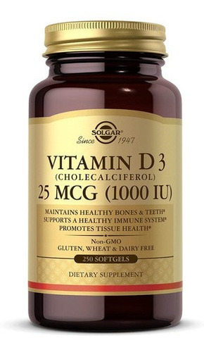 Vitamina D3 25 Mcg 1000 Ui Huesos Y Dientes 250 Capsulas