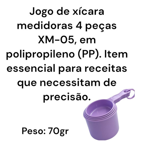 Jogo De Xícara Medidora Plastica Com 4 Peças Roxa Xm-05